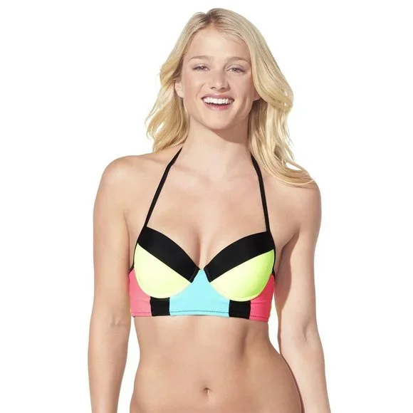 EUC Xhilaration Neon Color Block Bikini Sz L - Picture 2 of 7